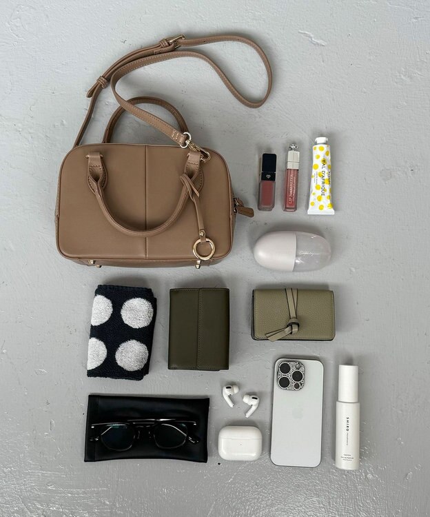 組曲 【ショルダーベルト付き】ミニボストンバッグ ベージュ系