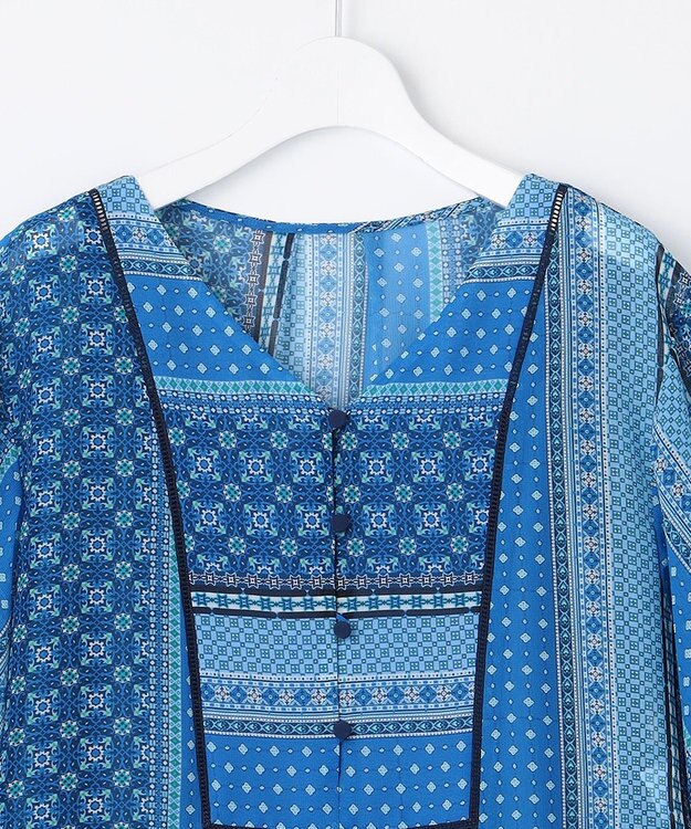 自由区 【洗える・XSサイズあり】オリエンタルモザイクプリント ワンピース スカイブルー系5