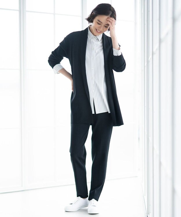 自由区 【洗える/セット可】レーヨンストレッチ テーパードパンツ ブラック系