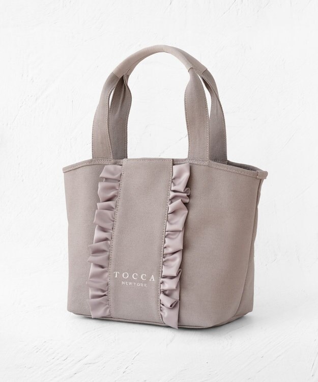TOCCA 【A4サイズ対応】RIBBON FRILL CANVASTOTE キャンバストートバッグ グレージュ系