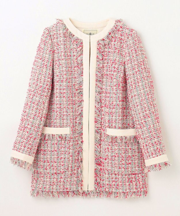 GRACE CONTINENTAL フリンジツイードジャケット ピンク