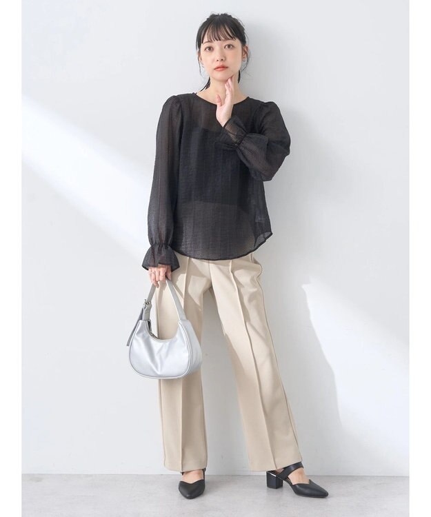 earth music&ecology キャンディースリーブシアーブラウス Black