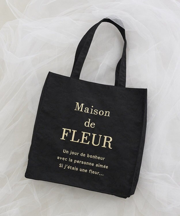Maison de FLEUR リボンレースブランドロゴ刺繍スクエアトート Black