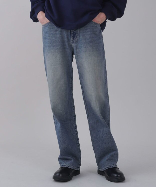 WEGO 【ユニセックス着用ITEM/ウエスト調整可】ストレートデニムパンツ デニム中濃色