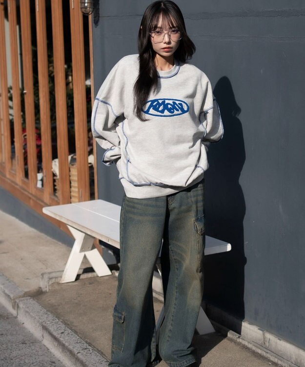 WEGO 【ユニセックス着用ITEM】ショートカラーステッチサガラロゴプルオーバー 杢グレー