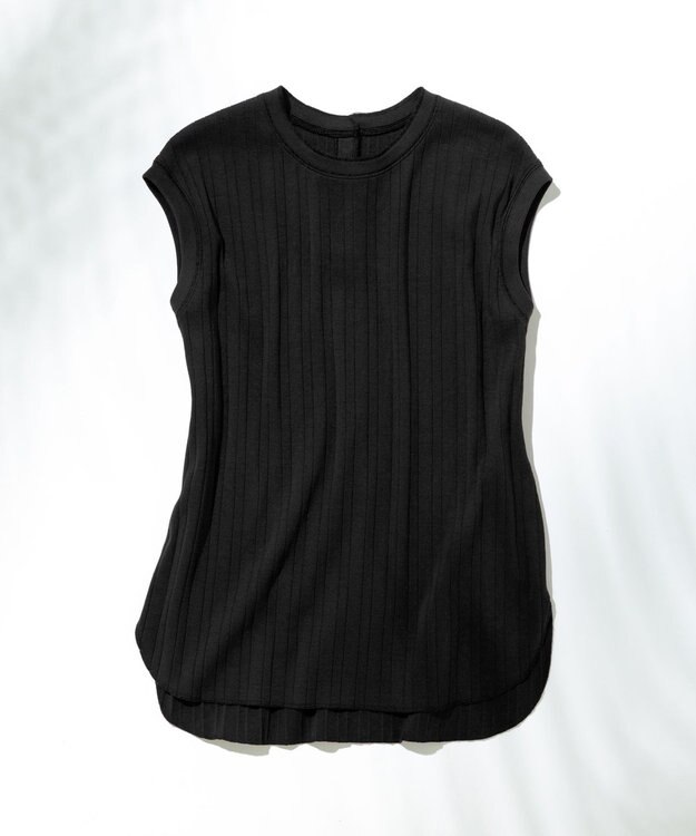 23区 【SLOW/洗える】ランダムリブフライス フレンチスリーブ カットソー ブラック系