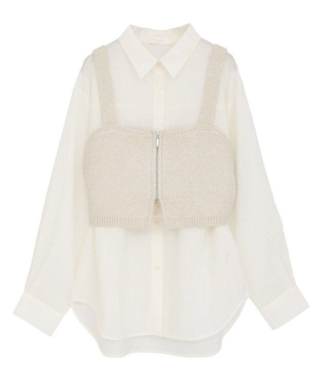 Green Parks ＳＥＴ２点ラメシャギービスチェ＋シャツ Ecru