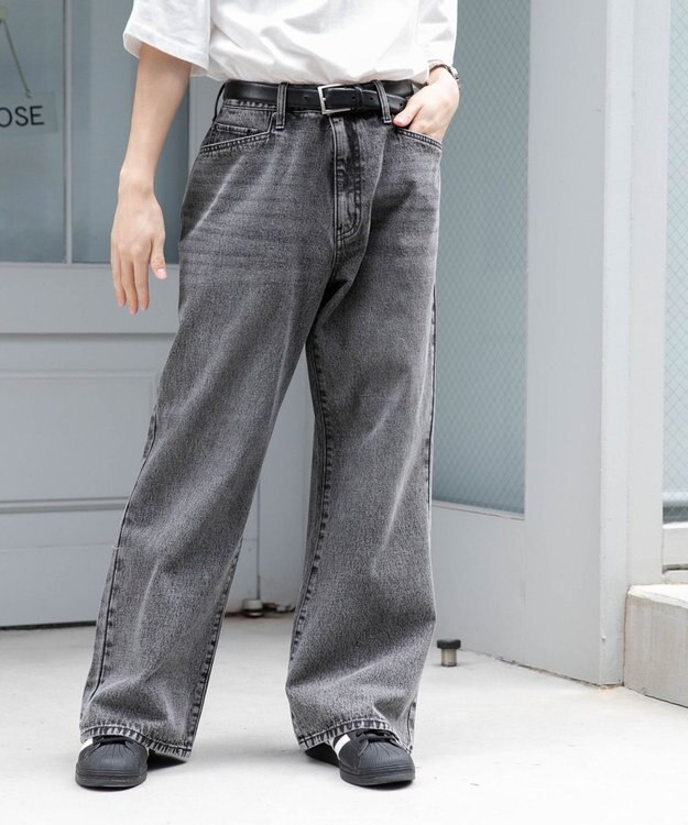 WEGO 【ユニセックス着用ITEM/SMLサイズ展開】デニムルーズフレアパンツ グレー