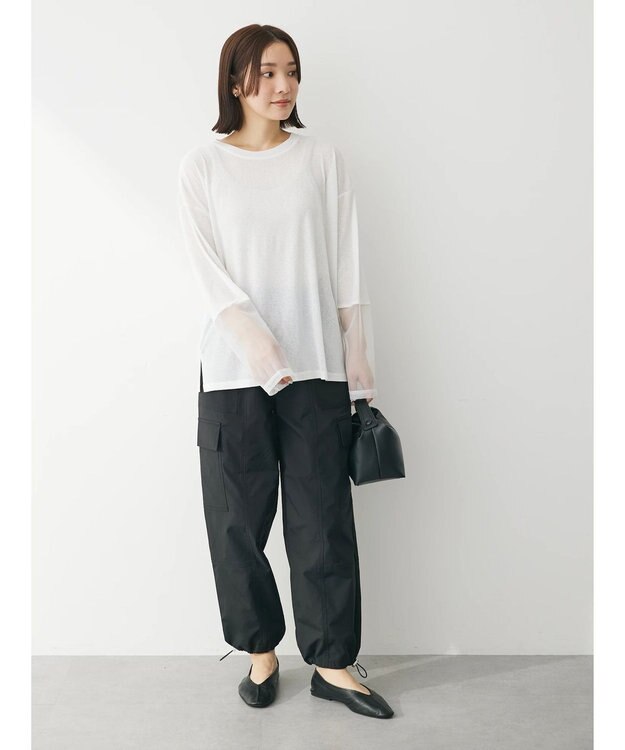 Green Parks 袖チュールドッキングプルオーバー Off White