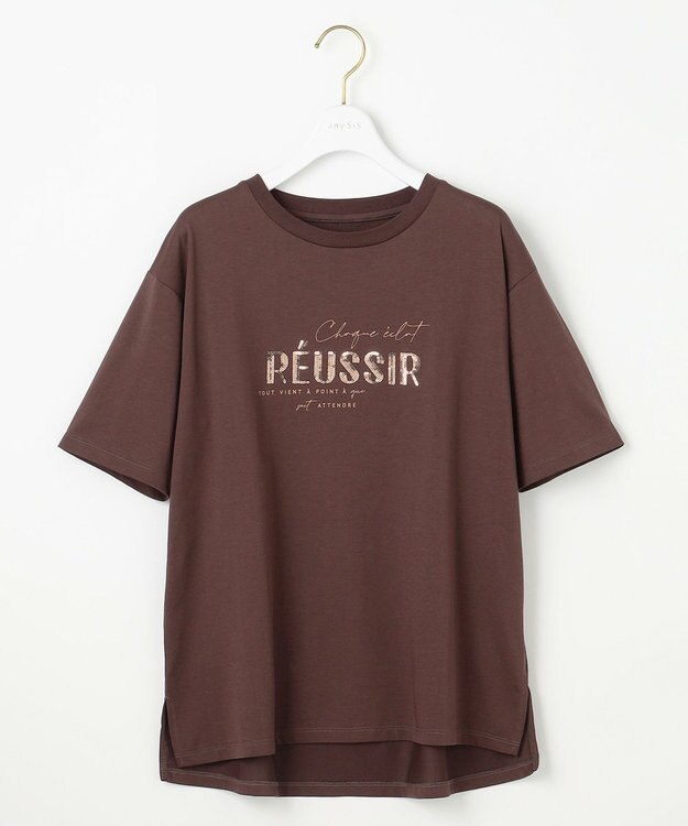 ANY SIS 【洗える】ロゴ刺繍 Tシャツ ブラウンスパンコール