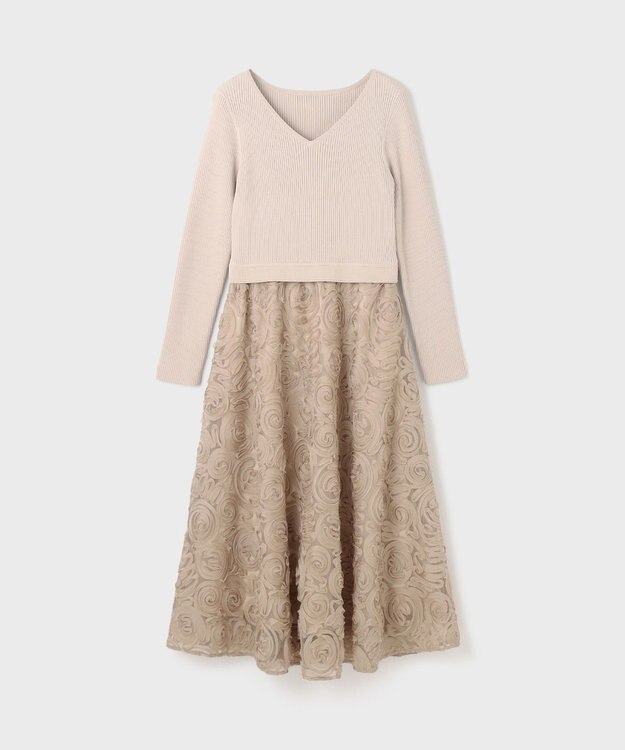 GRACE CONTINENTAL テープ刺繍ニットワンピース ベージュ