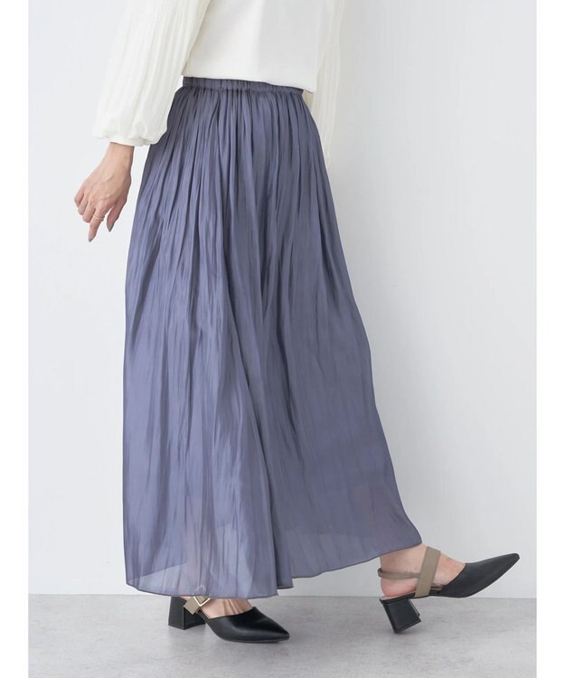 earth music&ecology シャイニーギャザースカート Charcoal Gray