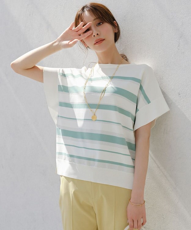 ANY SIS 【アイスタッチ】フレンチスリーブ ニット オフベース×ミント