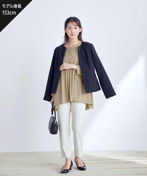 Tiaclasse L 【ダブルクロス・洗える】ノーカラージャケット ネイビー