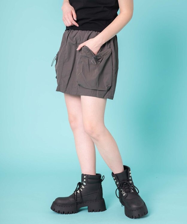 WEGO ドローコードナイロンミニスカパン グレー