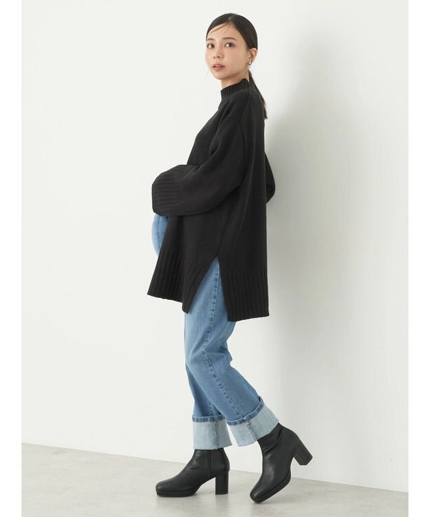 earth music&ecology アンチピリングリブハイネックチュニック Black