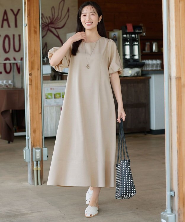 Tiaclasse L バックリボンワンピース ライトベージュ