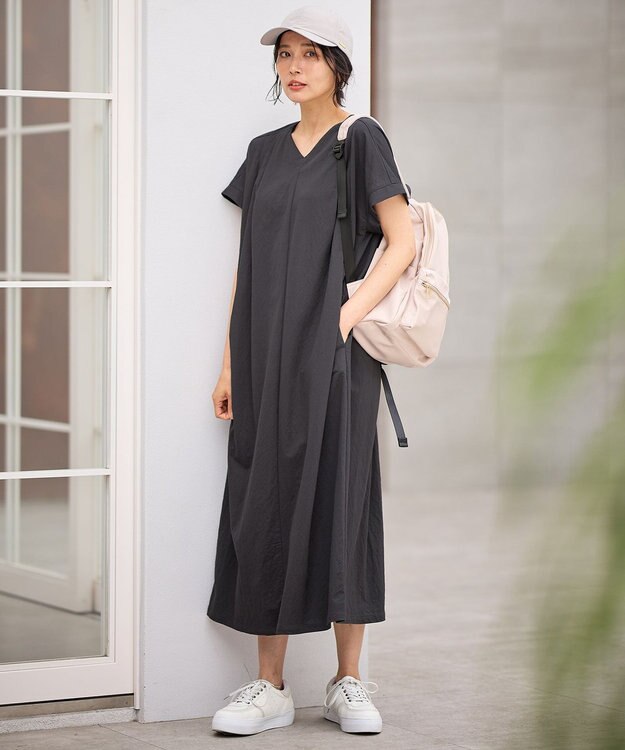 ANY 【洗濯機可/ストレッチ】ナチュラルワッシャーワンピース チャコール