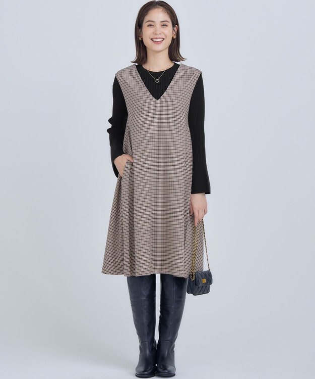 組曲 チドリツイル ジャンパーワンピース グレーブラウン系3