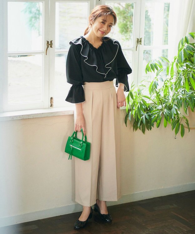 Feroux サスペンダー付きハイウエスト パンツ ベージュ系