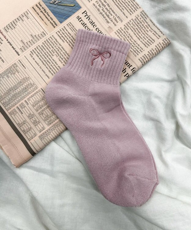 WEGO リボン刺繍アンクルパイルソックス ライトピンク