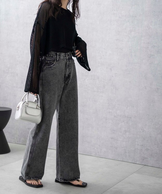 WEGO 【新色追加/美脚/XS～Lサイズ展開】ストレートデニムパンツ ブラックその他