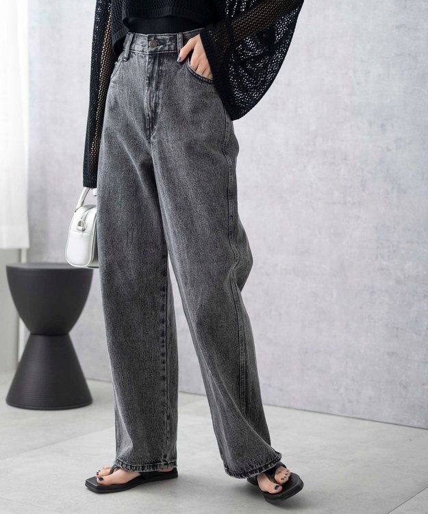 WEGO 【新色追加/美脚/XS～Lサイズ展開】ストレートデニムパンツ ブラックその他