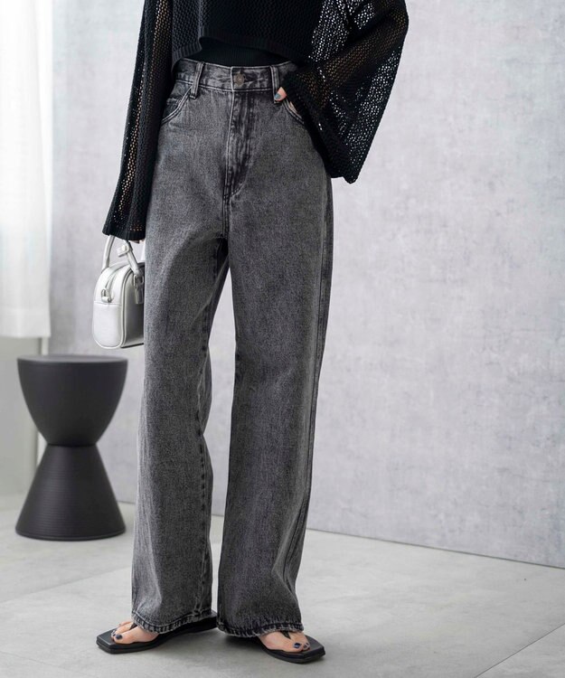 WEGO 【新色追加/美脚/XS～Lサイズ展開】ストレートデニムパンツ ブラックその他