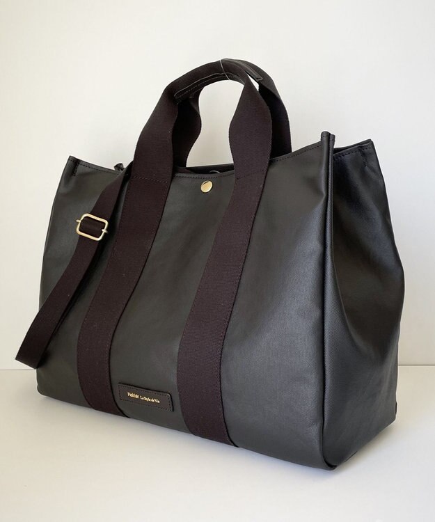 Hekhèr Le Style de Vie 【日本製 / A4サイズ対応 / 2WAY】PUコートコットンキャンバス トートバッグ large ブラック