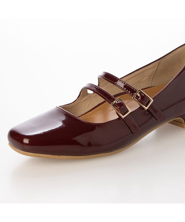 ing <ing>ダブルベルトメリージェーンパンプス ワインエナメル