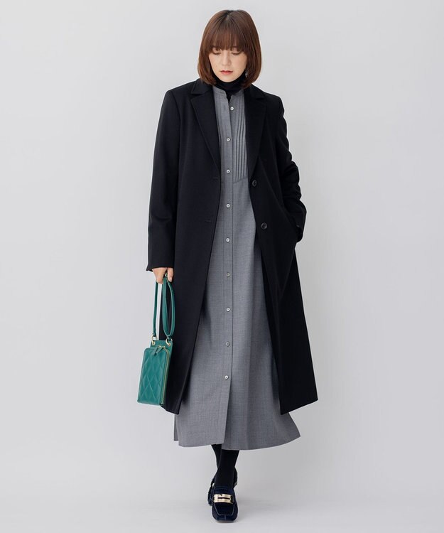 23区 L 【CLASSY.コラボ/洗える】ウールストレッチツイル ピンタック ワンピース ライトグレー系