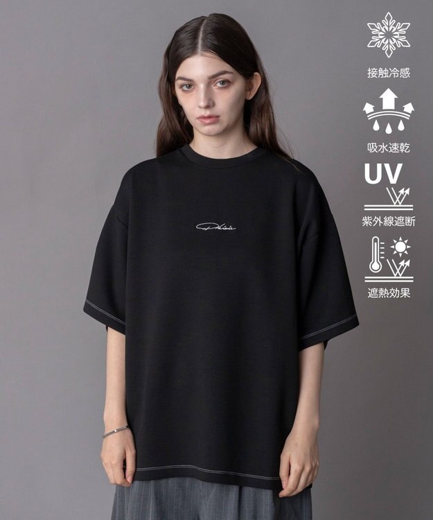 WEGO 【機能T/ユニセックス着用ITEM】カラーステッチワンポイントT（SS） ブラック