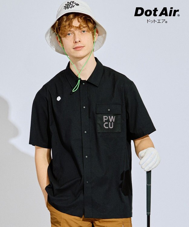 PW CIRCULUS 【UV遮蔽率97.8% / 軽量のDotAir / 高通気 / 軽撥水】【MEN】メッシュポケットシャツ ゴルフ ブラック系