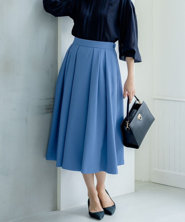 組曲 【洗える・4色展開】ウーステッドライクギャバ スカート ブルー系