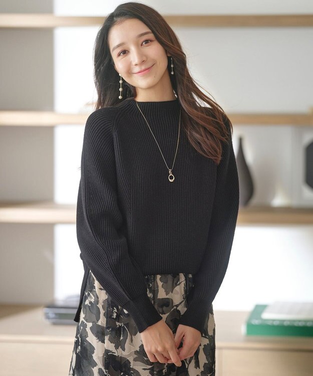 ANY SIS 【洗える・セットアップ可】アンチピリング変形畔 ボトルネック ニット ブラック