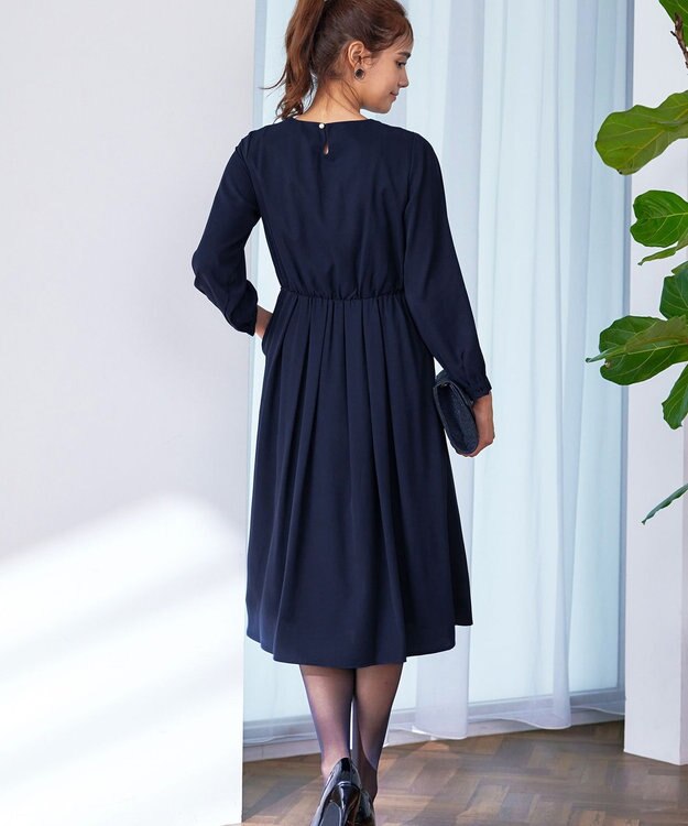 Tiaclasse 【洗える】タックパールワンピース ネイビー