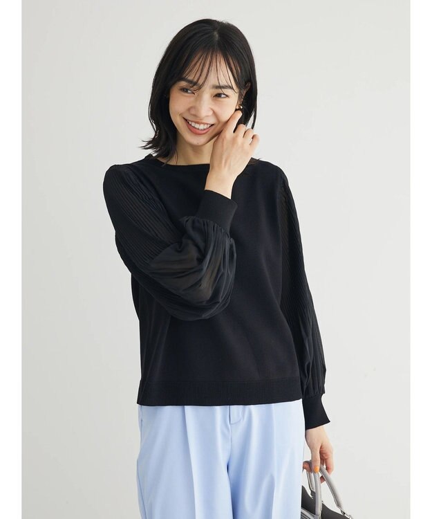 Green Parks プリーツ袖ニットプルオーバー Black