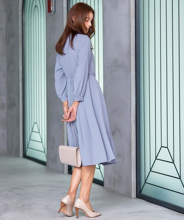 Tiaclasse 【洗える】タックパールワンピース ブルー