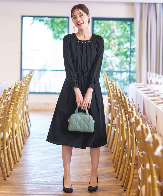 Tiaclasse 【洗える】タックパールワンピース ブラック