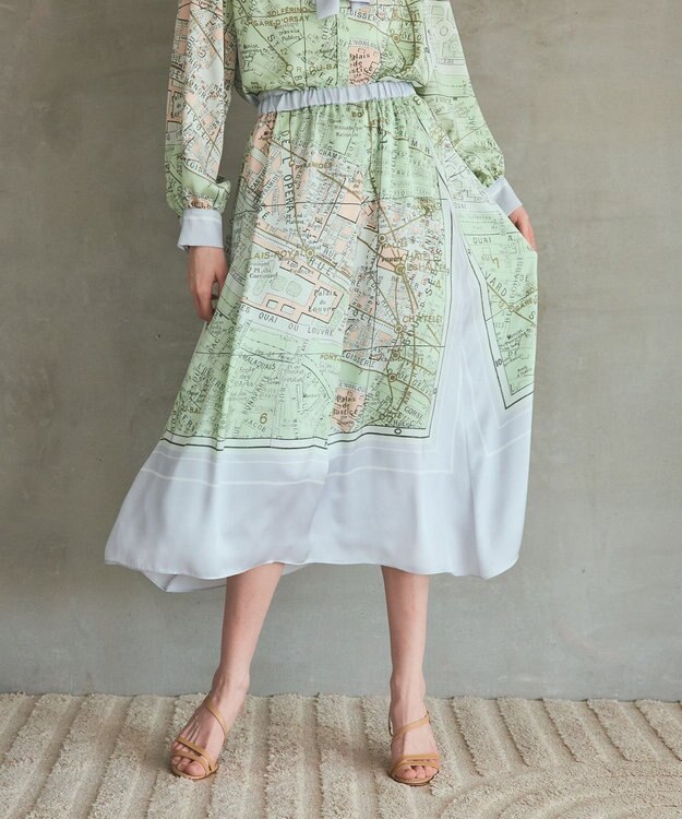 GRACE CONTINENTAL パリスカーフプリントスカート グレー