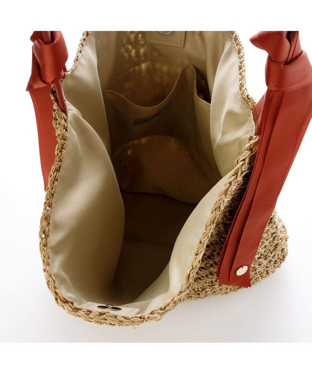 UNBILLION カシュカシュ cachecache / 下がりグログラン地柄編みトート カゴバッグ レッド