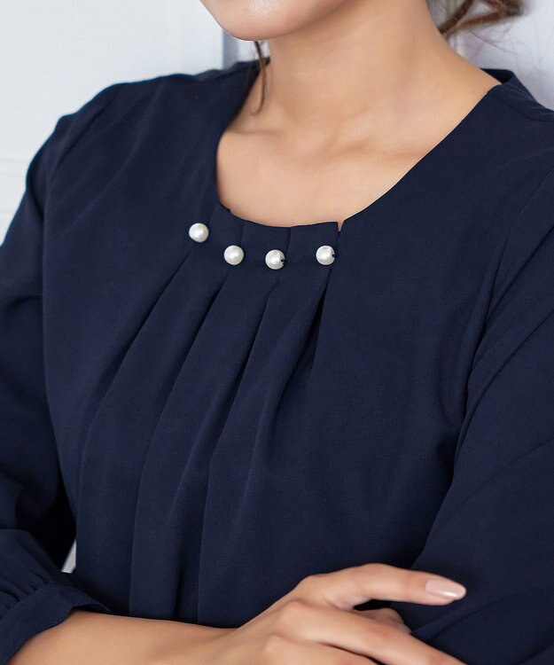 Tiaclasse 【洗える】タックパールワンピース ネイビー