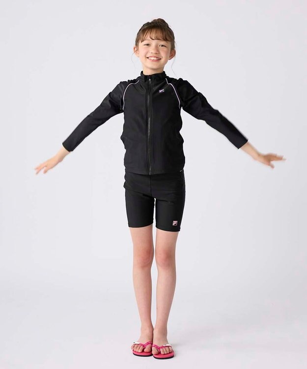 OP／FILA 【FILA】スタンドカラー長袖フルジップラッシュガード ブラック×パープル