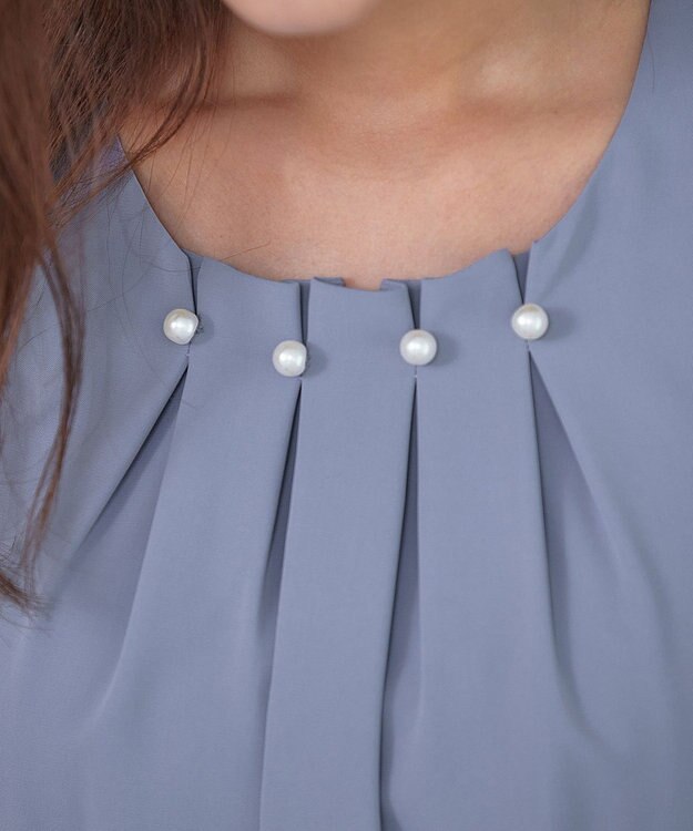 Tiaclasse 【洗える】タックパールワンピース ブルー