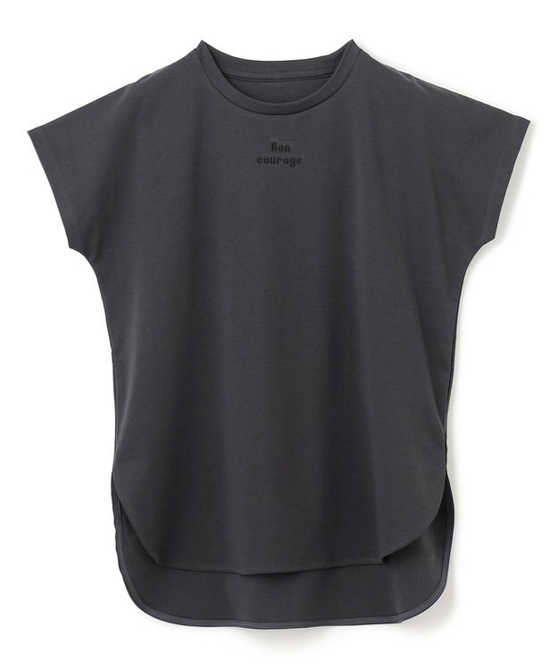 UNFILO BEAUTY FORM ロゴ刺繍フレンチスリーブTシャツ チャコール[ロゴ小]