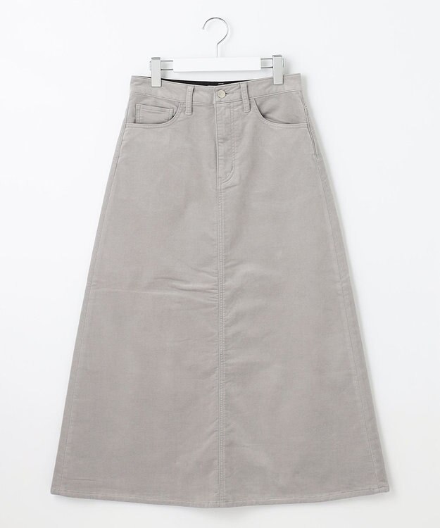 自由区 【洗える】リブレスコール ロングスカート ライトグレー系