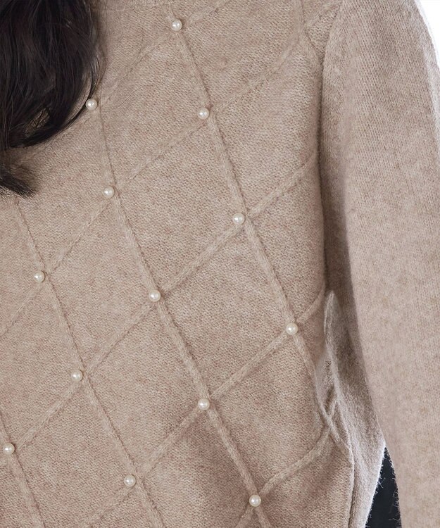 Tiaclasse ダイヤ柄パール付きニットプルオーバー ベージュ