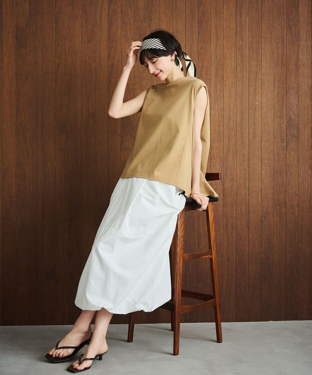 #Newans 【洗える】スクエアシルエットノースリーブカットソー ベージュ