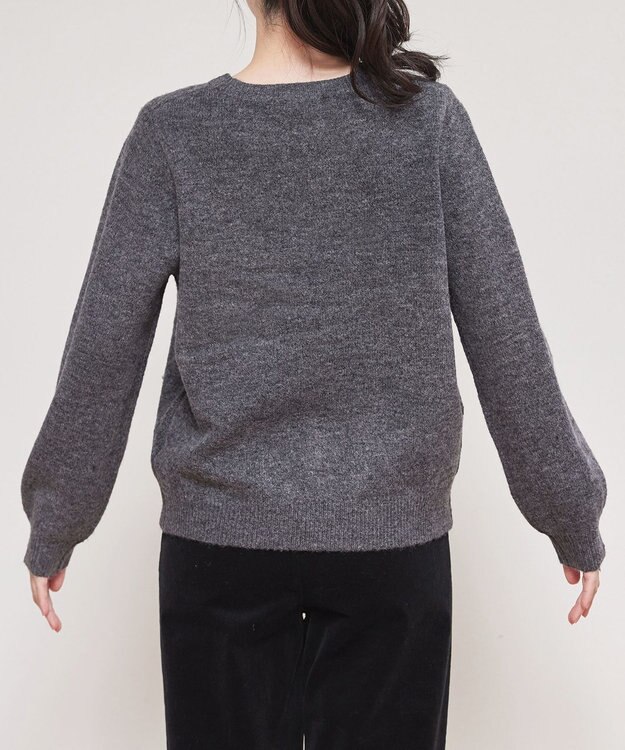 Tiaclasse ダイヤ柄パール付きニットプルオーバー グレー