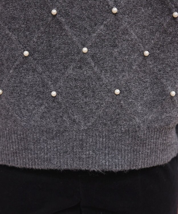 Tiaclasse ダイヤ柄パール付きニットプルオーバー グレー